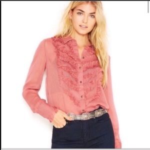 Free People Dusty Rose Sheer Tattered Blouse